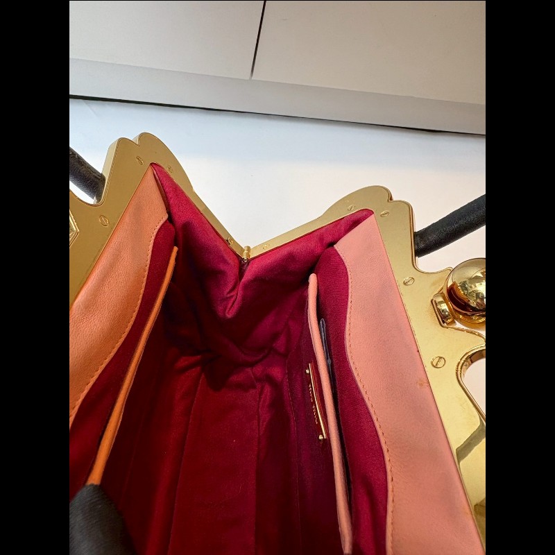 Miu Miu 粉/紅色皮革拼接手提包-24