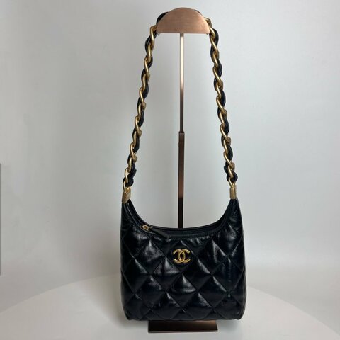 CHANEL HOBO鏈條肩背黑金AS4922/晶片款