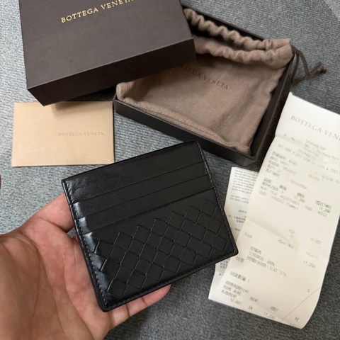 Bv 經典編織6卡對折卡片夾(黑)