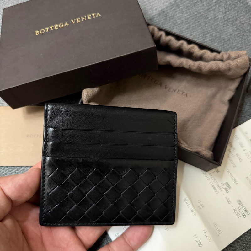 Bv 經典編織6卡對折卡片夾(黑)-1