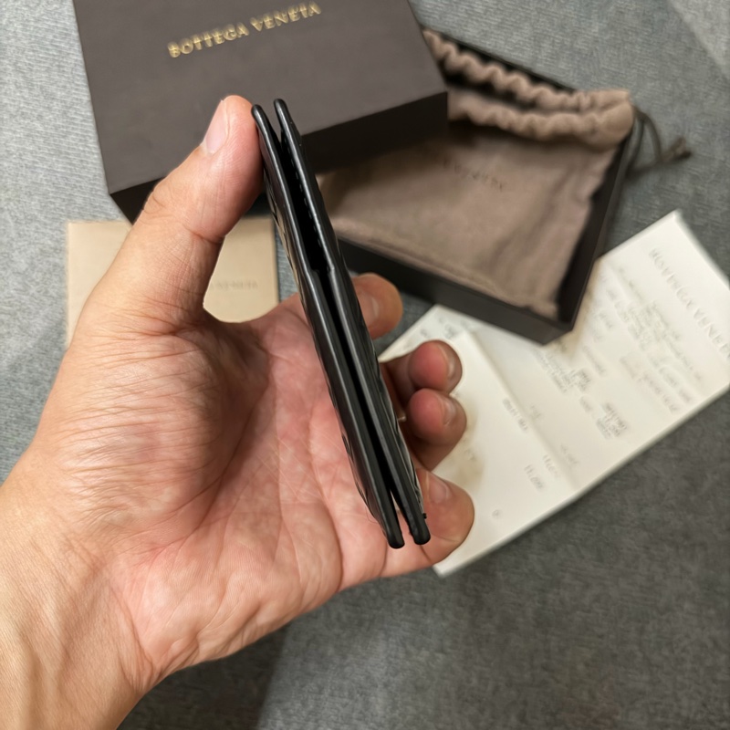 Bv 經典編織6卡對折卡片夾(黑)-3