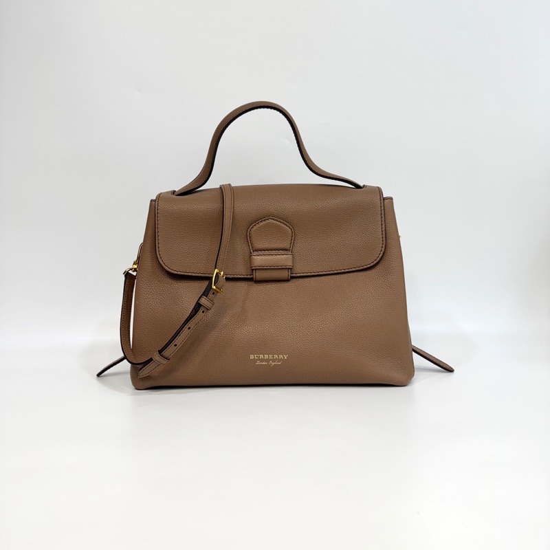 Burberry深沙色牛皮拼格紋手提斜背包40611731-0