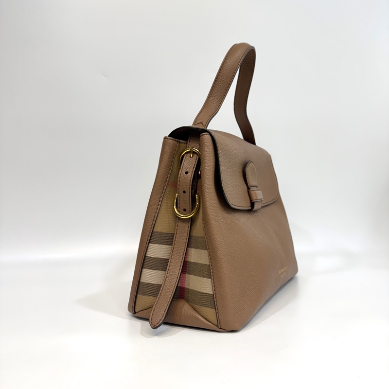 Burberry深沙色牛皮拼格紋手提斜背包40611731-2