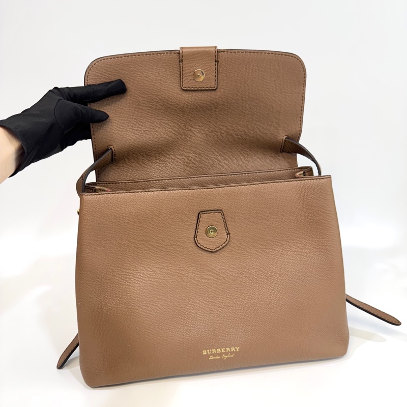 Burberry深沙色牛皮拼格紋手提斜背包40611731-5