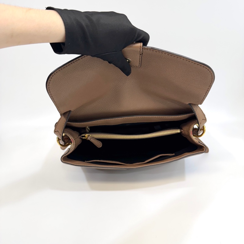 Burberry深沙色牛皮拼格紋手提斜背包40611731-6