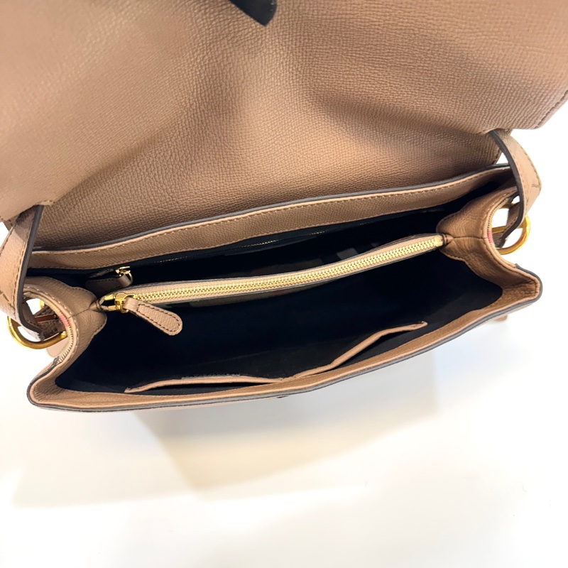 Burberry深沙色牛皮拼格紋手提斜背包40611731-7