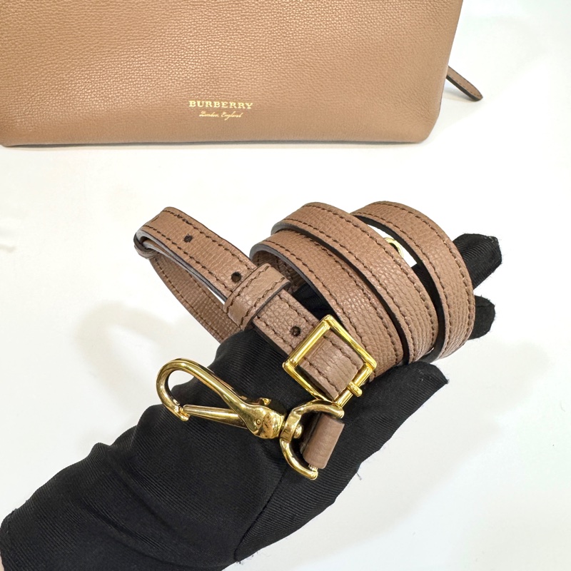 Burberry深沙色牛皮拼格紋手提斜背包40611731-15