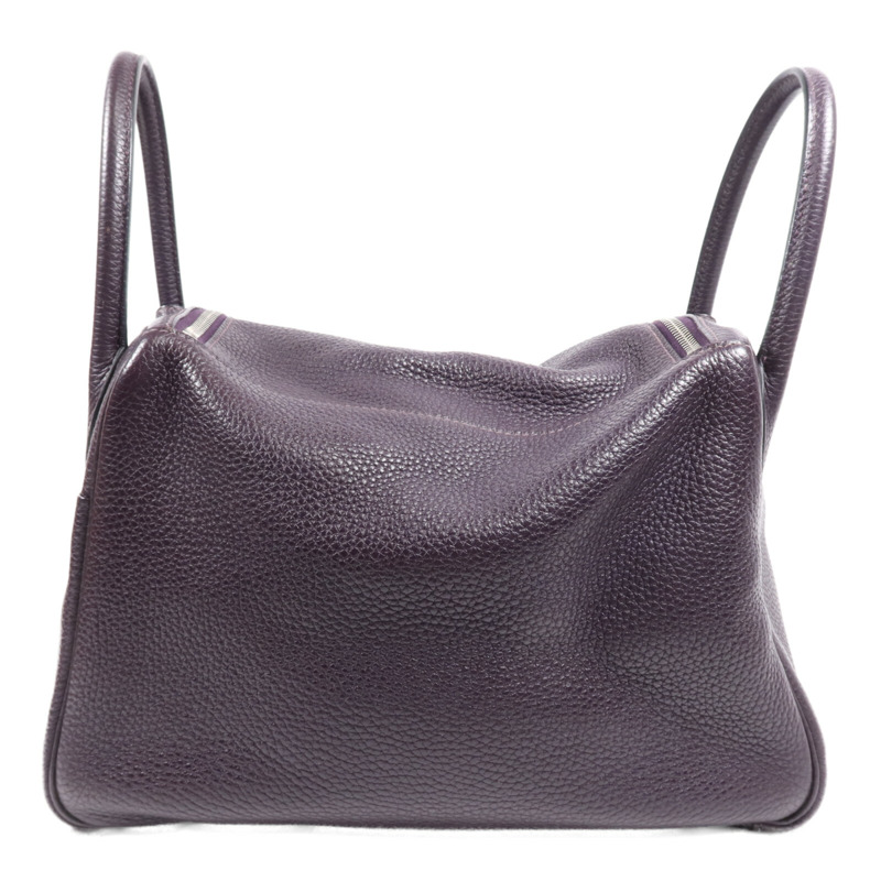HERMES Clemence皮革Lindy 30銀扣手挽肩背兩用袋Raisin-1