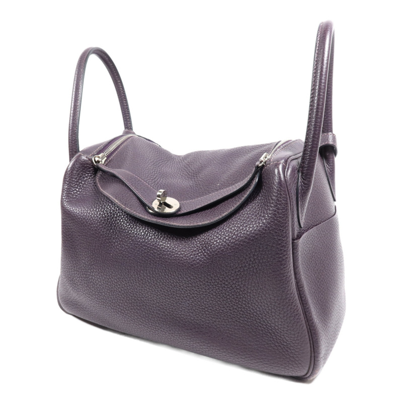HERMES Clemence皮革Lindy 30銀扣手挽肩背兩用袋Raisin-2