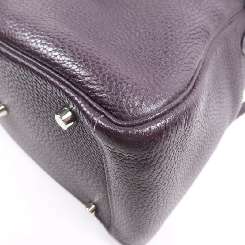 HERMES Clemence皮革Lindy 30銀扣手挽肩背兩用袋Raisin-6
