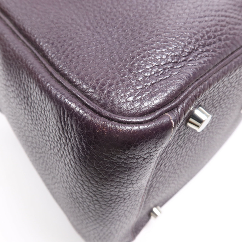 HERMES Clemence皮革Lindy 30銀扣手挽肩背兩用袋Raisin-7