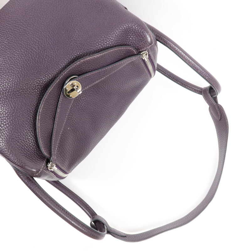 HERMES Clemence皮革Lindy 30銀扣手挽肩背兩用袋Raisin-8