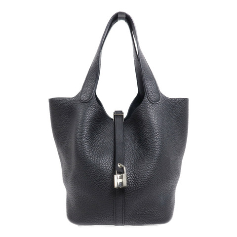 HERMES Clemence皮革Picotin MM銀扣手挽袋Noir