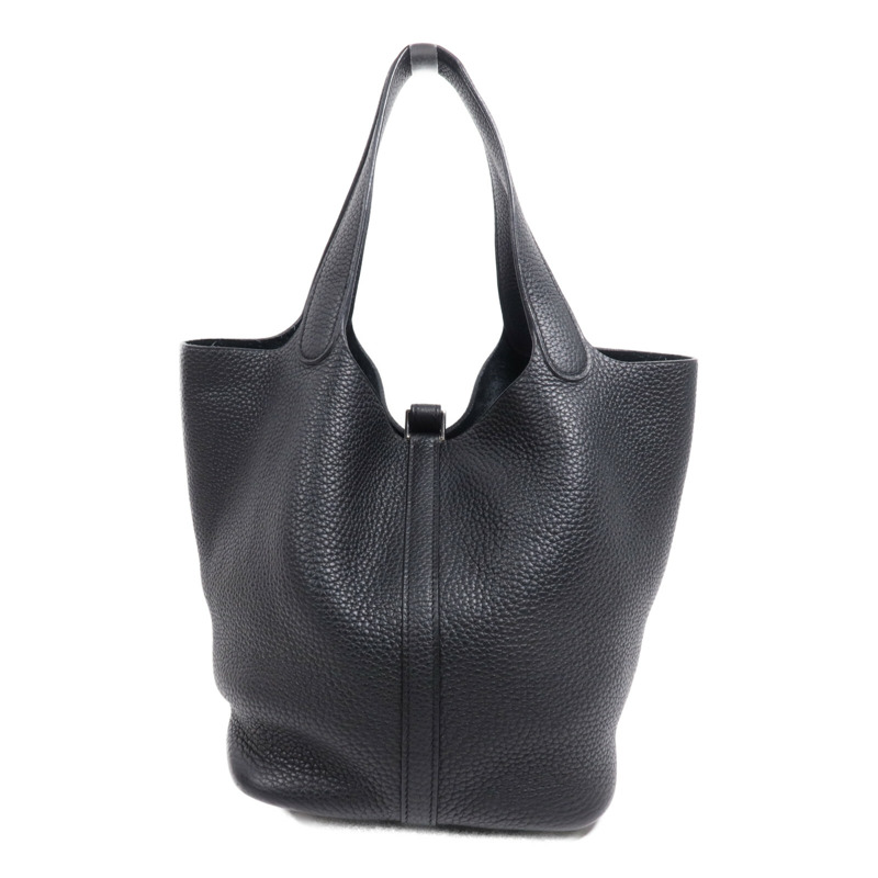 HERMES Clemence皮革Picotin MM銀扣手挽袋Noir-2