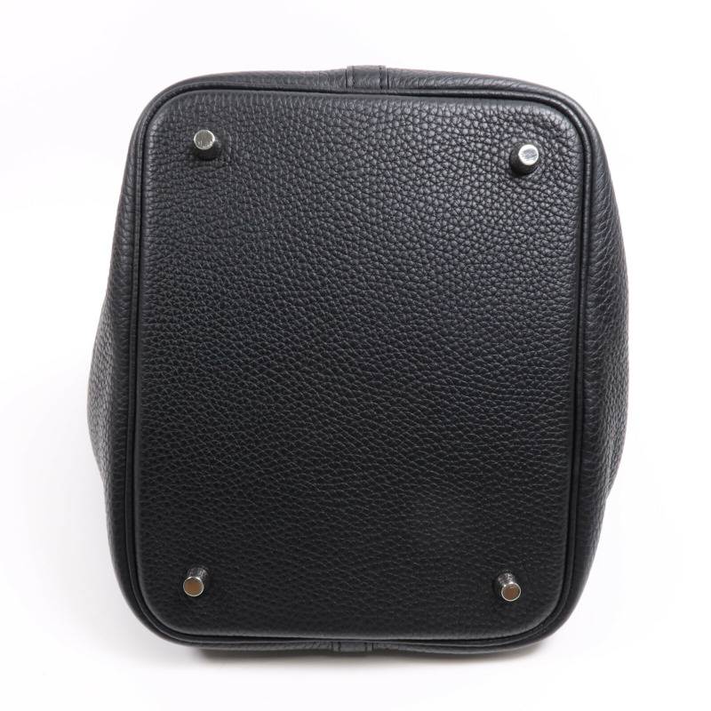 HERMES Clemence皮革Picotin MM銀扣手挽袋Noir-3