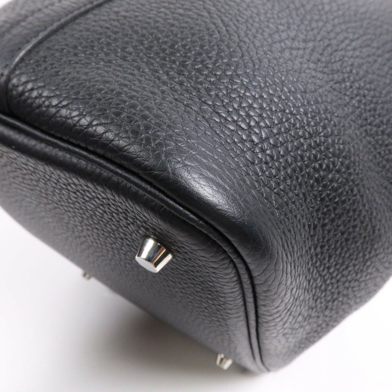 HERMES Clemence皮革Picotin MM銀扣手挽袋Noir-6