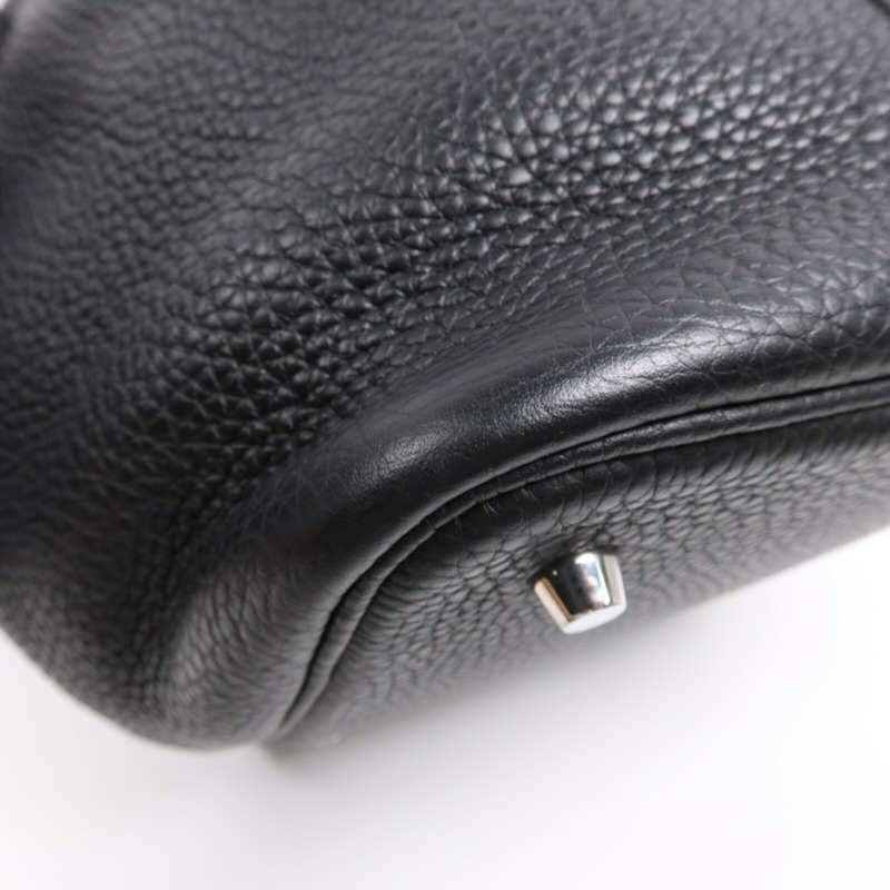 HERMES Clemence皮革Picotin MM銀扣手挽袋Noir-7