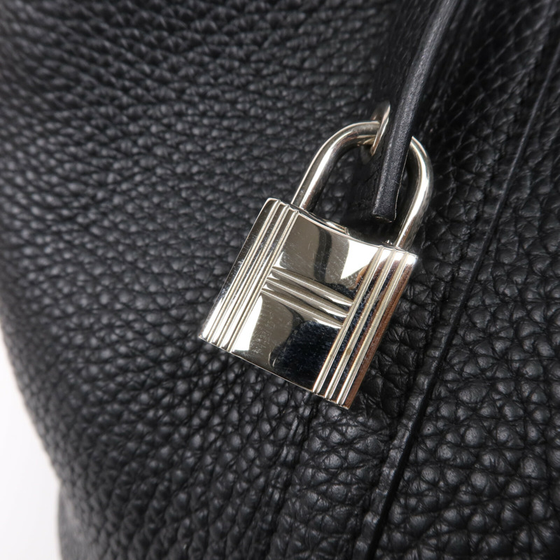 HERMES Clemence皮革Picotin MM銀扣手挽袋Noir-8