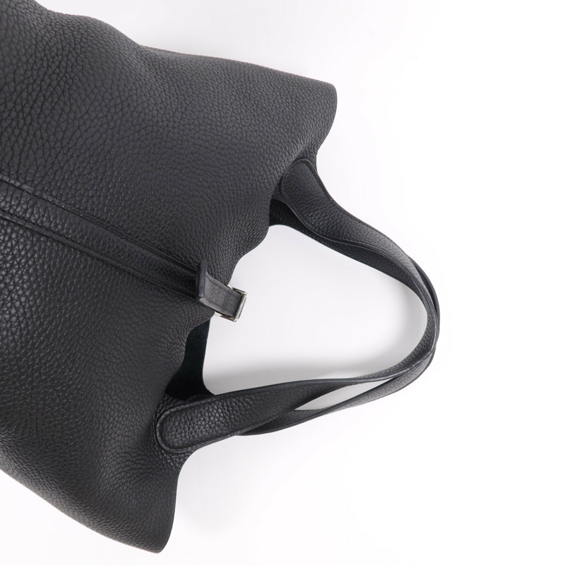 HERMES Clemence皮革Picotin MM銀扣手挽袋Noir-11