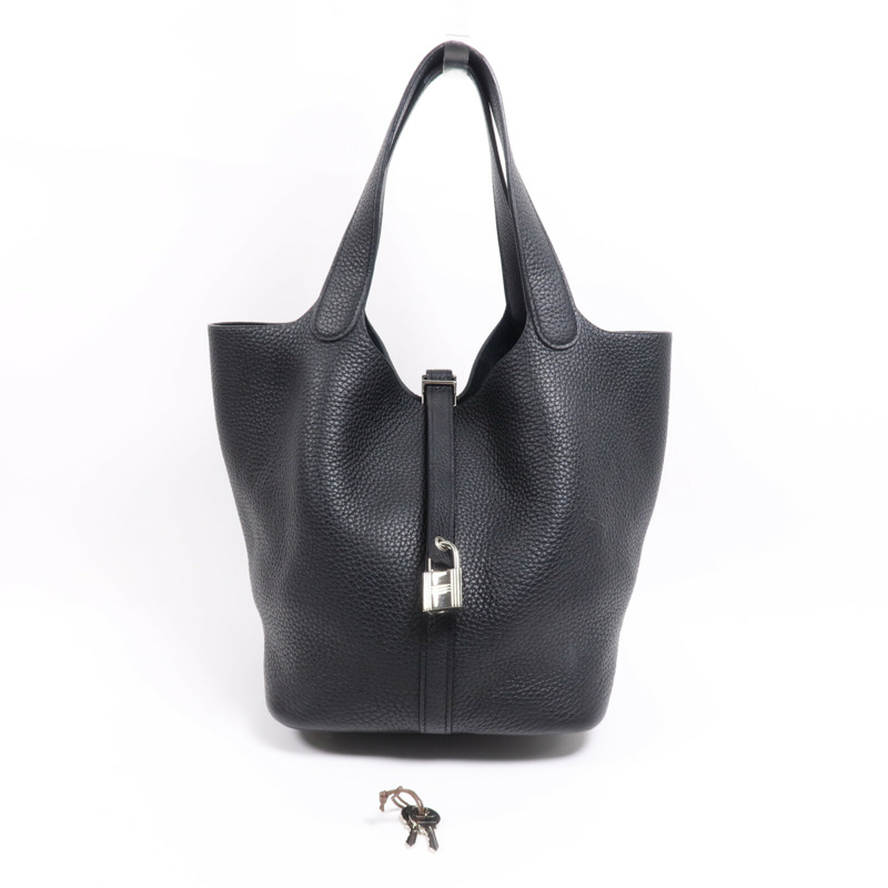 HERMES Clemence皮革Picotin MM銀扣手挽袋Noir-13