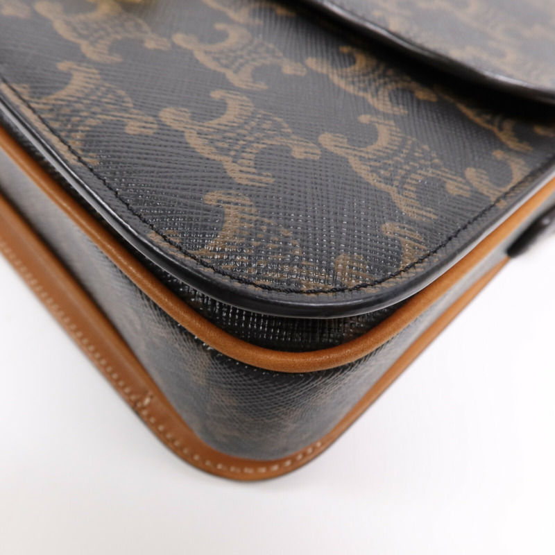 CELINE 塗層帆布Triomphe 22金扣肩背袋-5