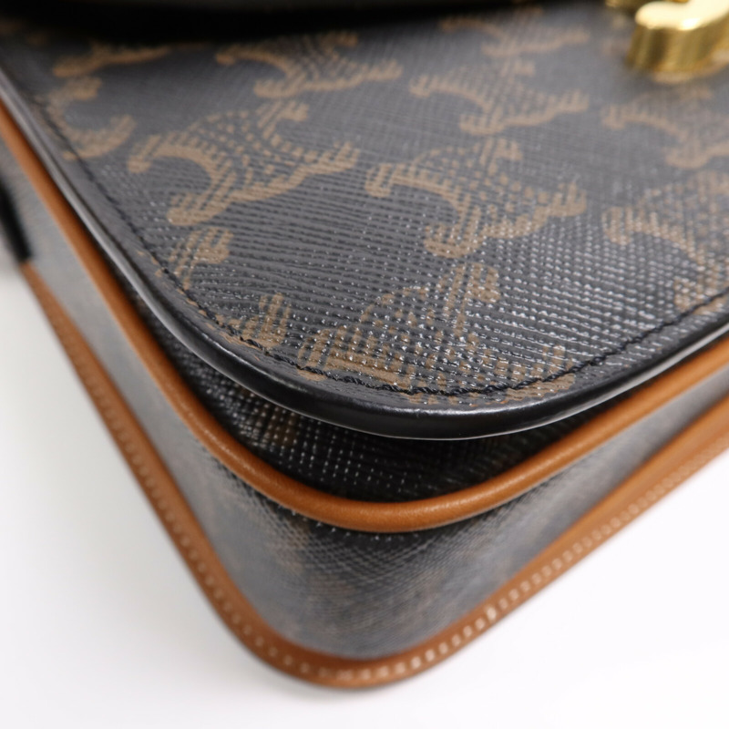 CELINE 塗層帆布Triomphe 22金扣肩背袋-6