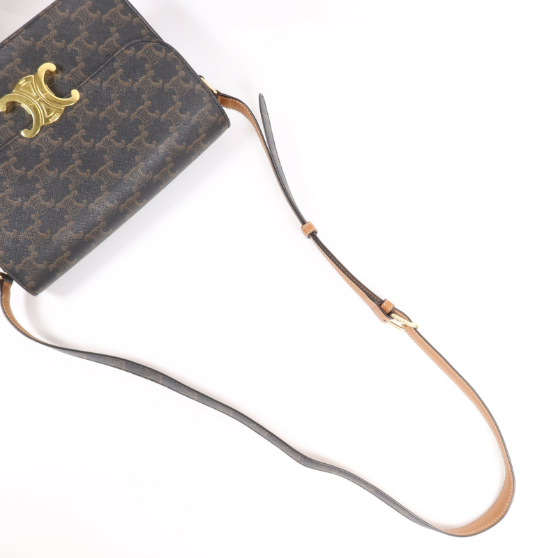 CELINE 塗層帆布Triomphe 22金扣肩背袋-10