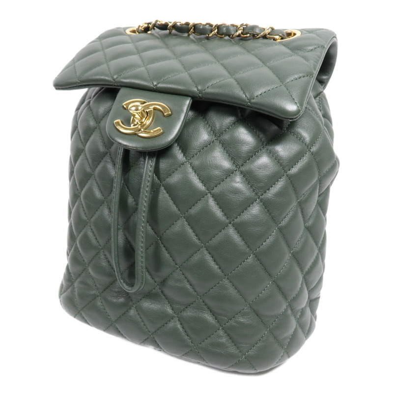 CHANEL 羊皮皮革Backpack金扣鏈帶背包-2