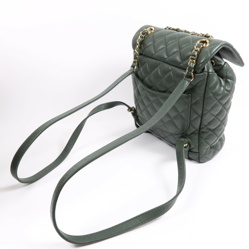 CHANEL 羊皮皮革Backpack金扣鏈帶背包-4