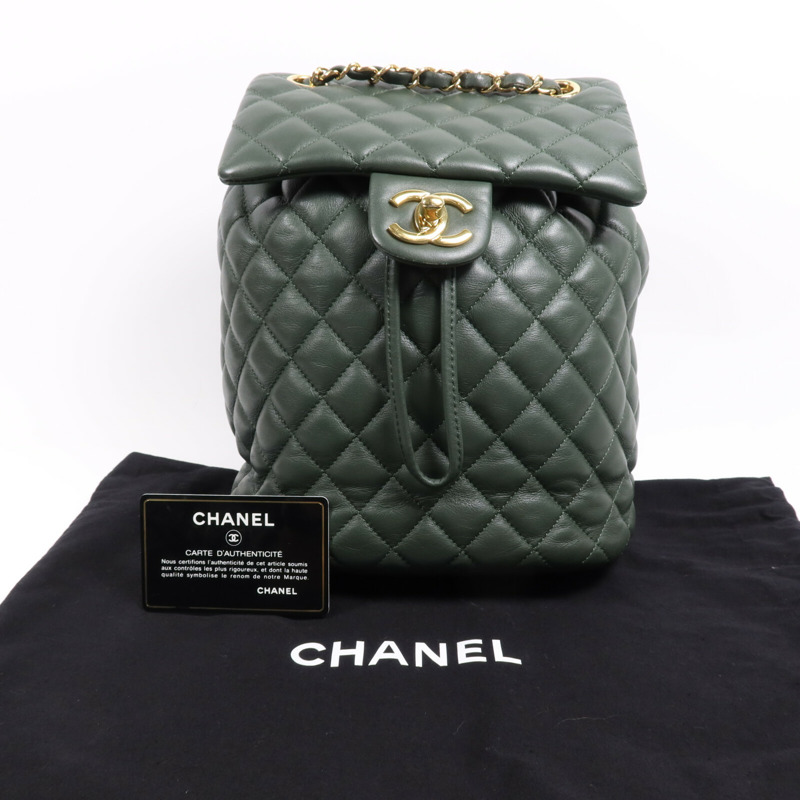 CHANEL 羊皮皮革Backpack金扣鏈帶背包-5
