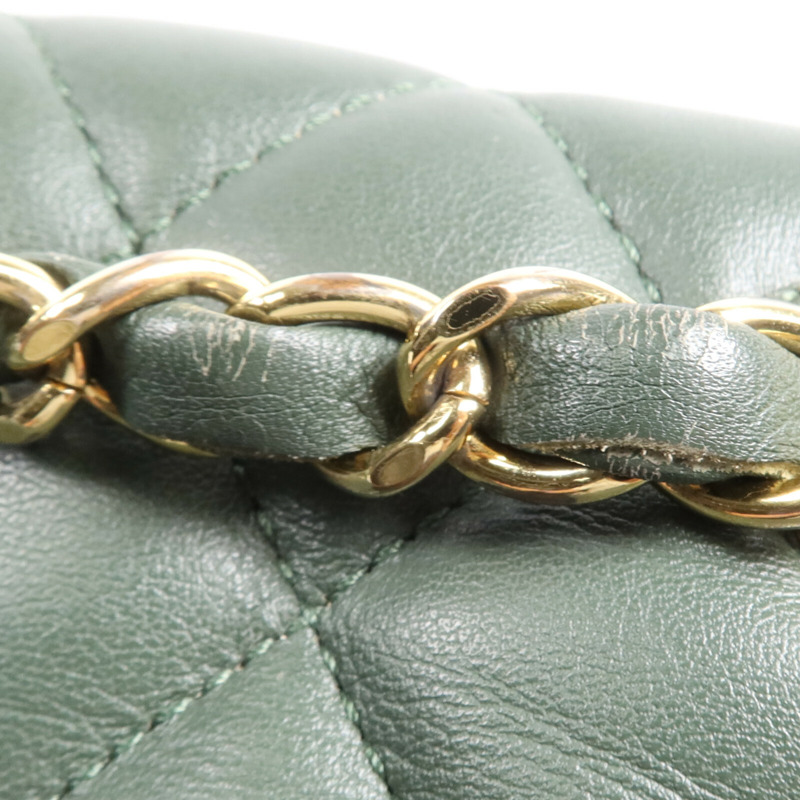 CHANEL 羊皮皮革Backpack金扣鏈帶背包-17