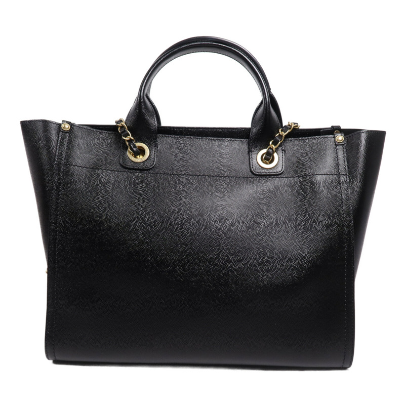 CHANEL 牛皮皮革Deauville金扣鏈帶手挽肩背兩用袋-1