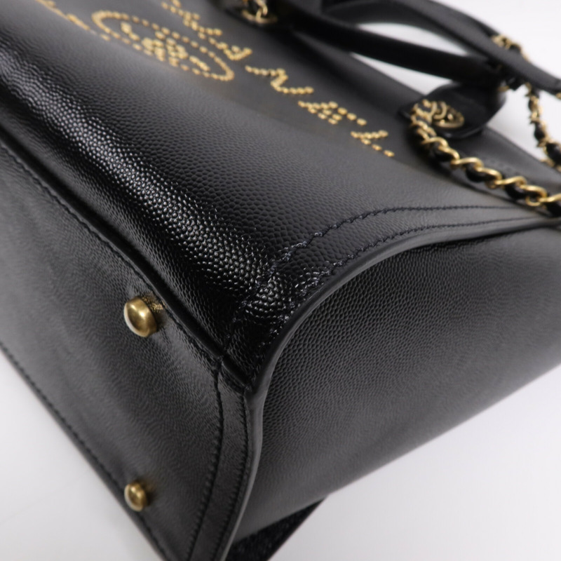 CHANEL 牛皮皮革Deauville金扣鏈帶手挽肩背兩用袋-7