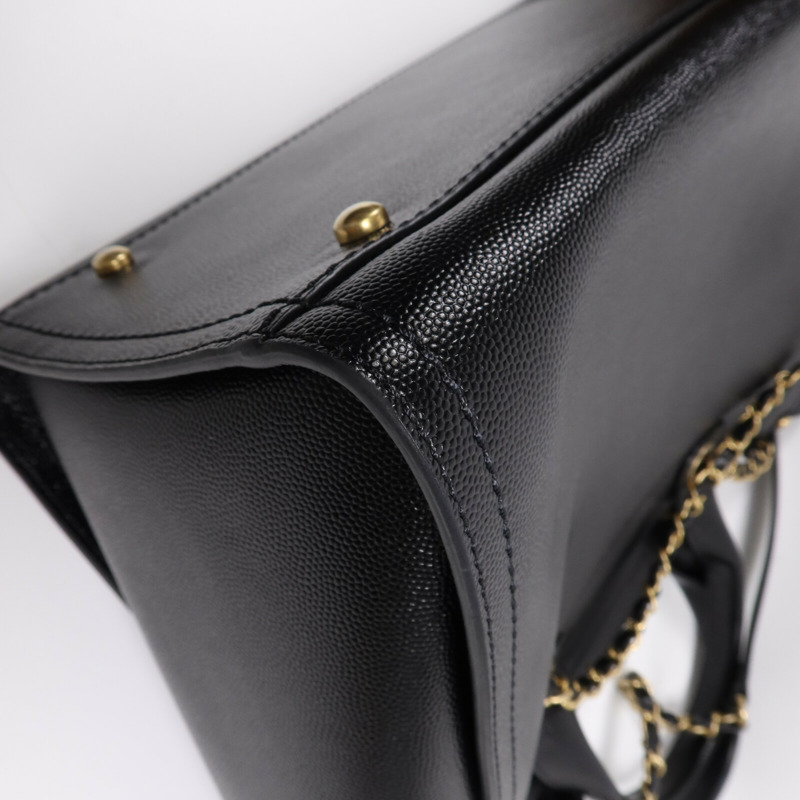 CHANEL 牛皮皮革Deauville金扣鏈帶手挽肩背兩用袋-9