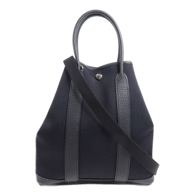 HERMES 帆布Garden File PM銀扣手挽肩背兩用袋Noir-0