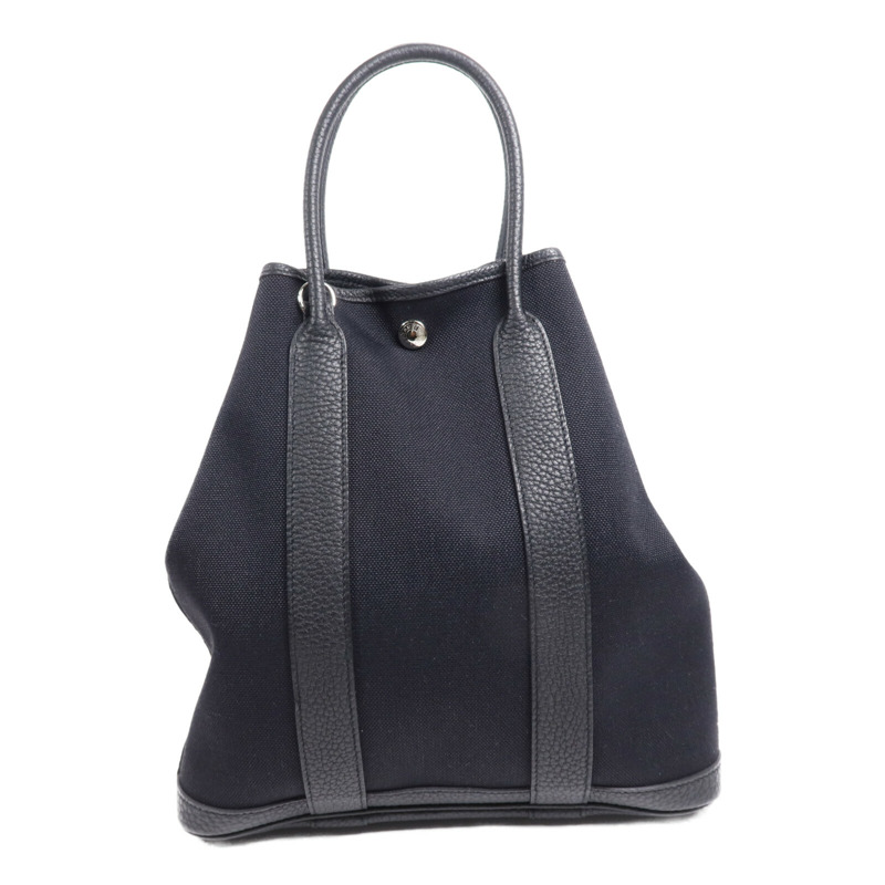 HERMES 帆布Garden File PM銀扣手挽肩背兩用袋Noir-1