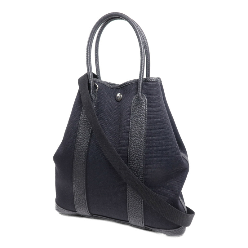 HERMES 帆布Garden File PM銀扣手挽肩背兩用袋Noir-2