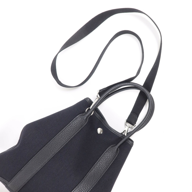 HERMES 帆布Garden File PM銀扣手挽肩背兩用袋Noir-4