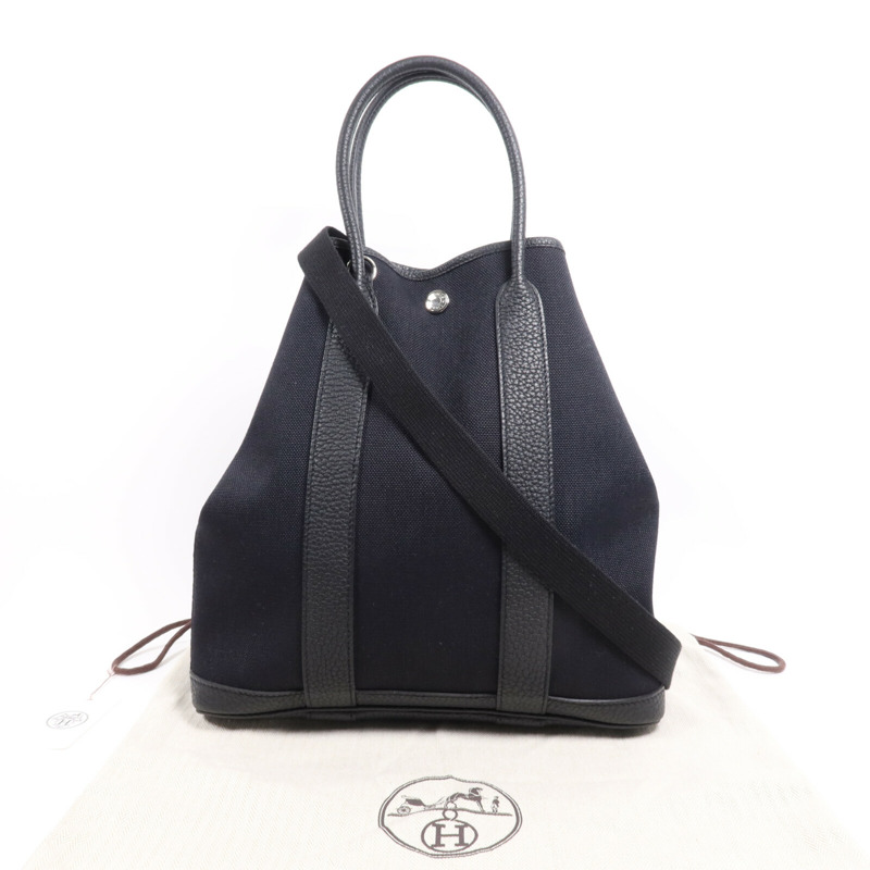 HERMES 帆布Garden File PM銀扣手挽肩背兩用袋Noir-5
