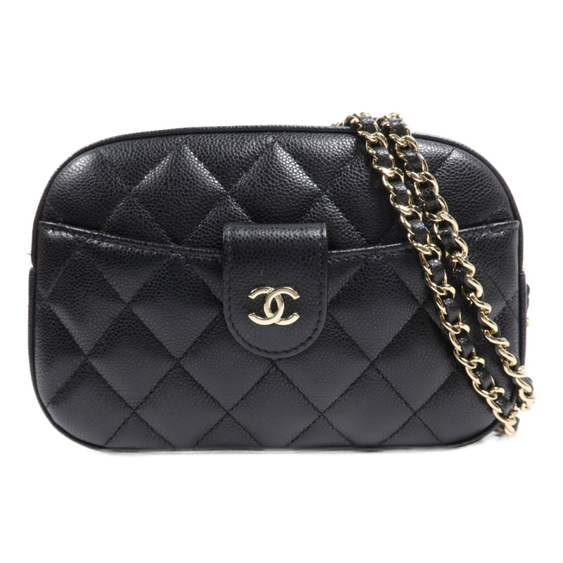 CHANEL 牛皮皮革Chain Shoulder Bag金扣鏈帶肩背袋-0