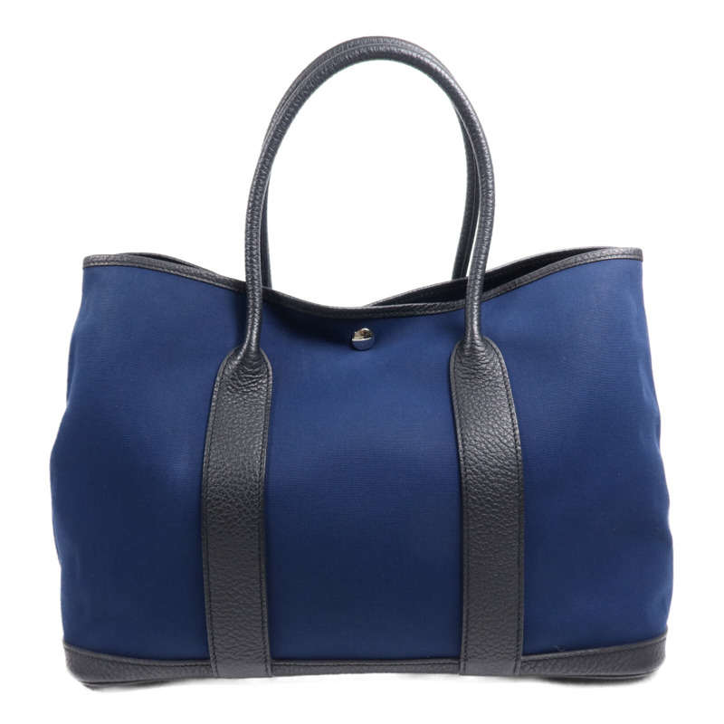 HERMES 帆布/皮革Garden Party PM銀扣手挽袋Leder Blue-1