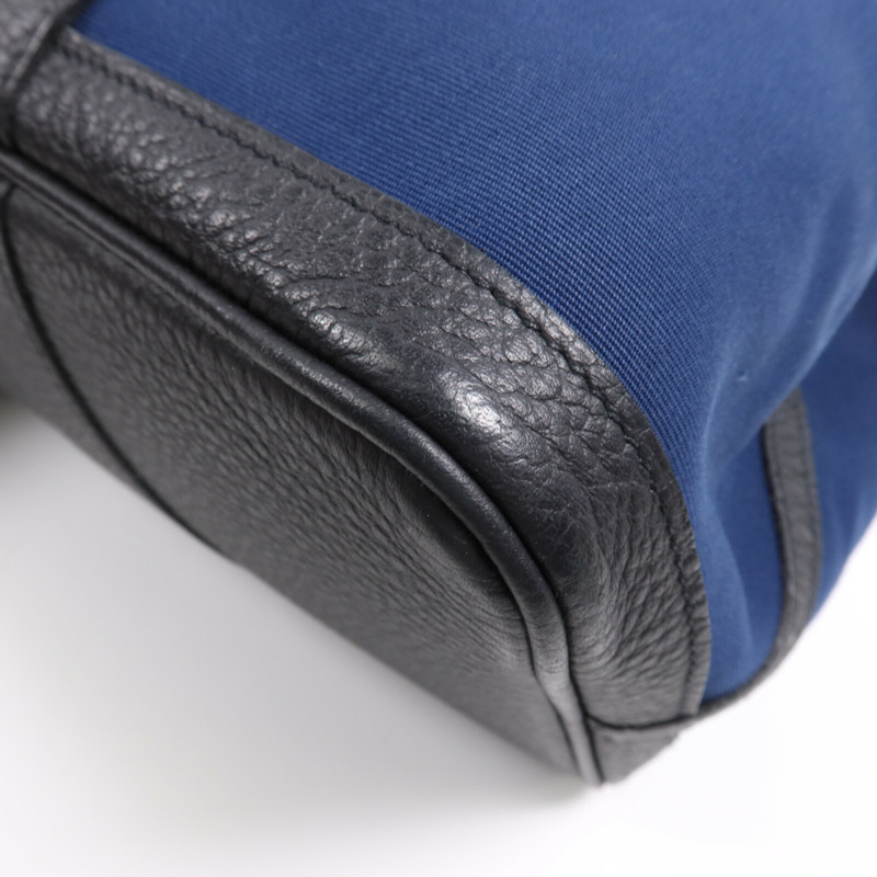 HERMES 帆布/皮革Garden Party PM銀扣手挽袋Leder Blue-4