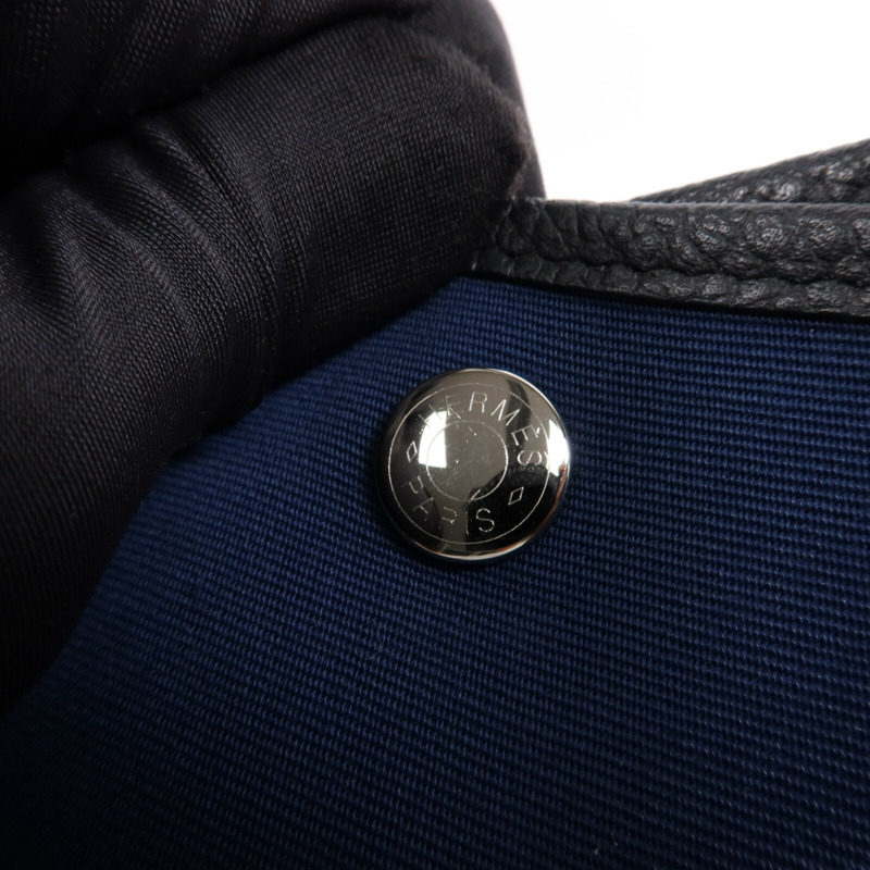 HERMES 帆布/皮革Garden Party PM銀扣手挽袋Leder Blue-9
