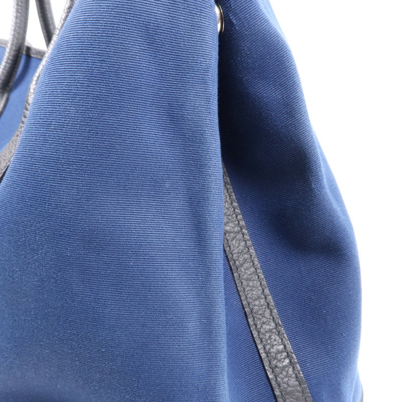 HERMES 帆布/皮革Garden Party PM銀扣手挽袋Leder Blue-11