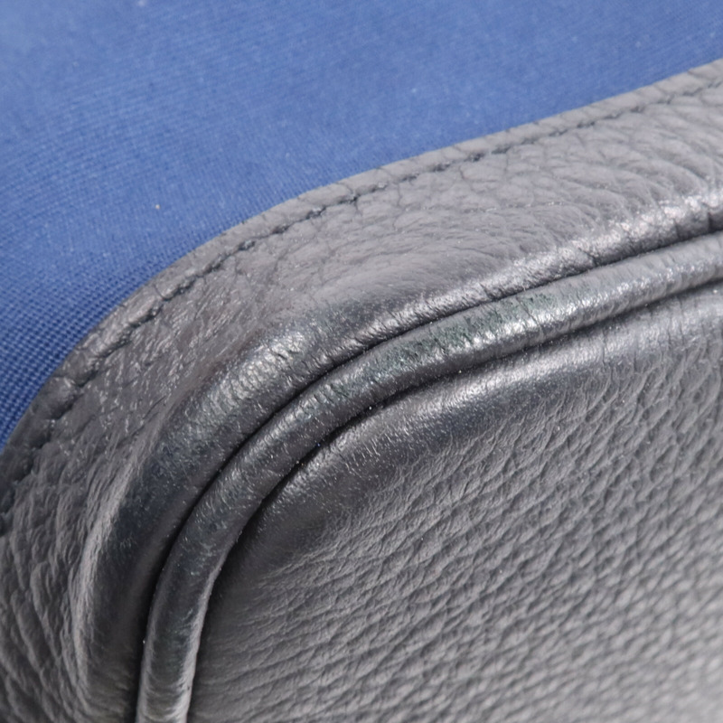 HERMES 帆布/皮革Garden Party PM銀扣手挽袋Leder Blue-12