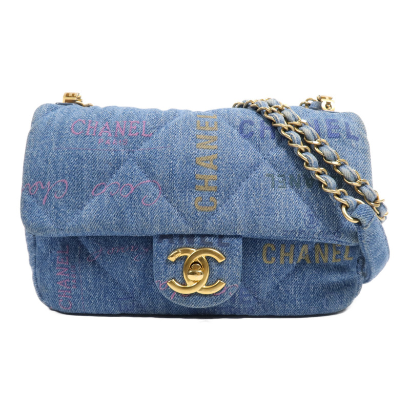 CHANEL 牛仔布Chain Shoulder Bag金扣鏈帶肩背袋-0