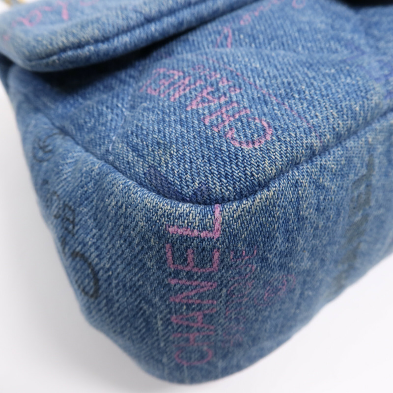 CHANEL 牛仔布Chain Shoulder Bag金扣鏈帶肩背袋-5