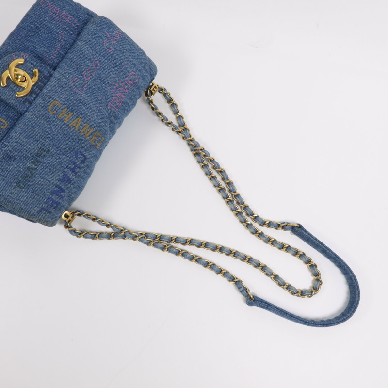 CHANEL 牛仔布Chain Shoulder Bag金扣鏈帶肩背袋-8