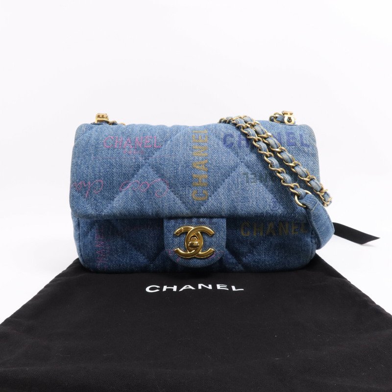 CHANEL 牛仔布Chain Shoulder Bag金扣鏈帶肩背袋-9
