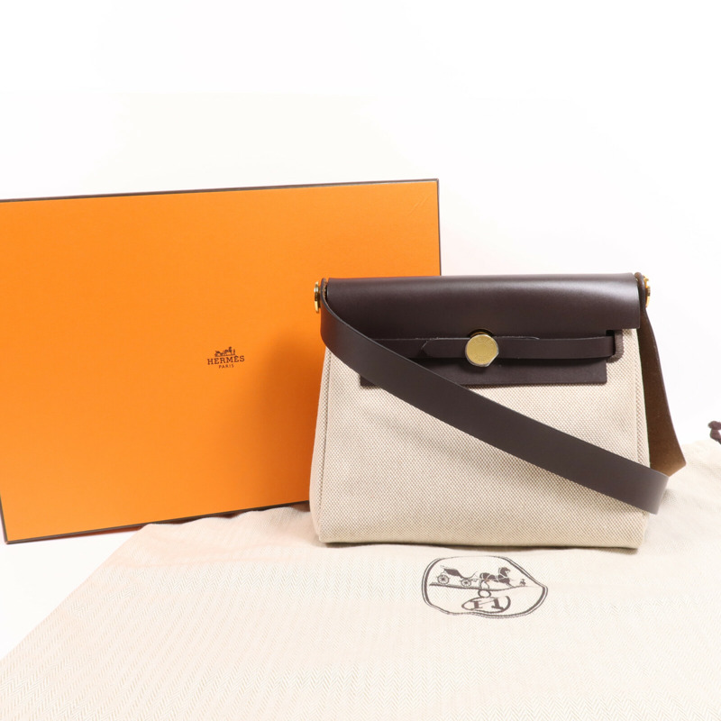 HERMES 帆布Mini Herbag金扣肩背袋-7